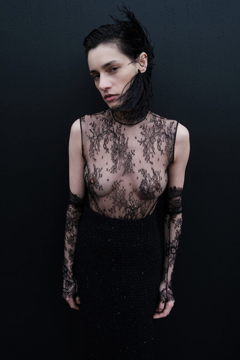 Portrait of a model in black lace outfit