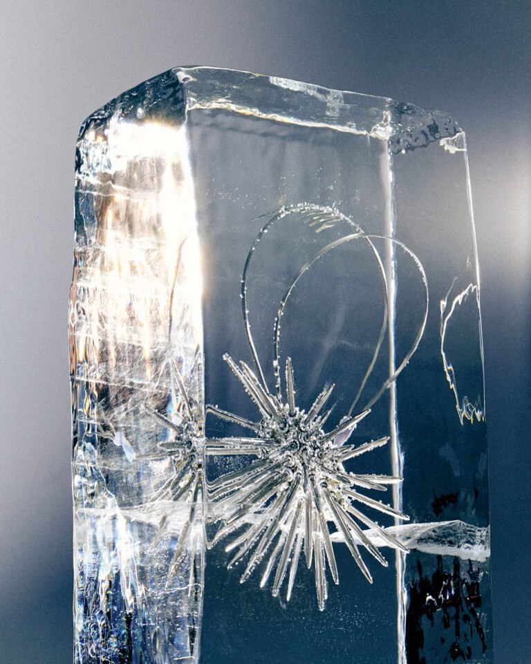 Photograph of a piece of jewellery inside ice block