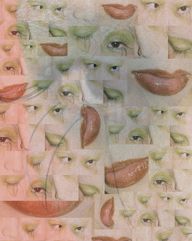 Collage made of eyes and lips from the photograph of a makeup model